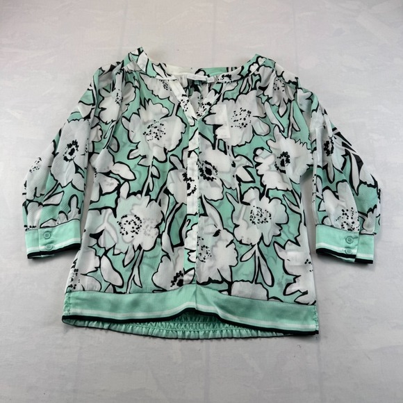 New York & Company Tops - NWT New York & Company Top Womens XS White Green Spring Floral Stretch V-Neck